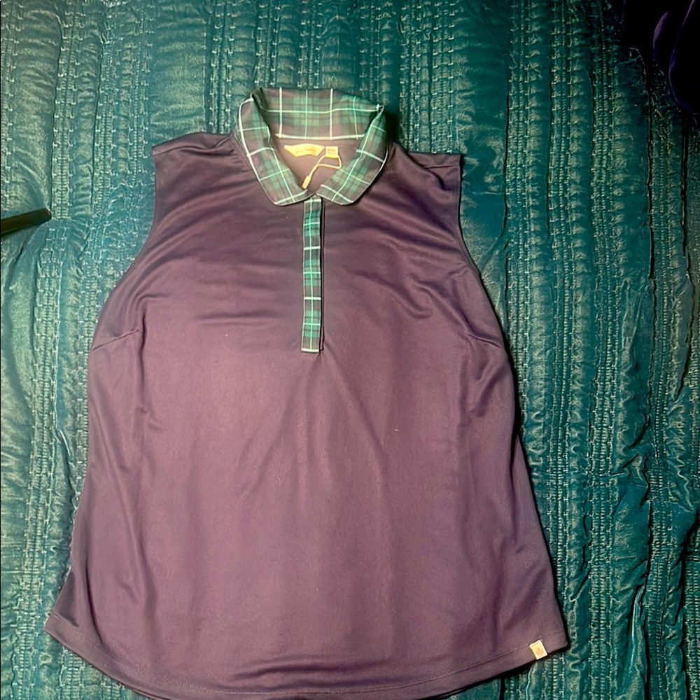 Lady Hagen Sleeveless Polo Golf Shirt with Plaid Collar Size XXl
